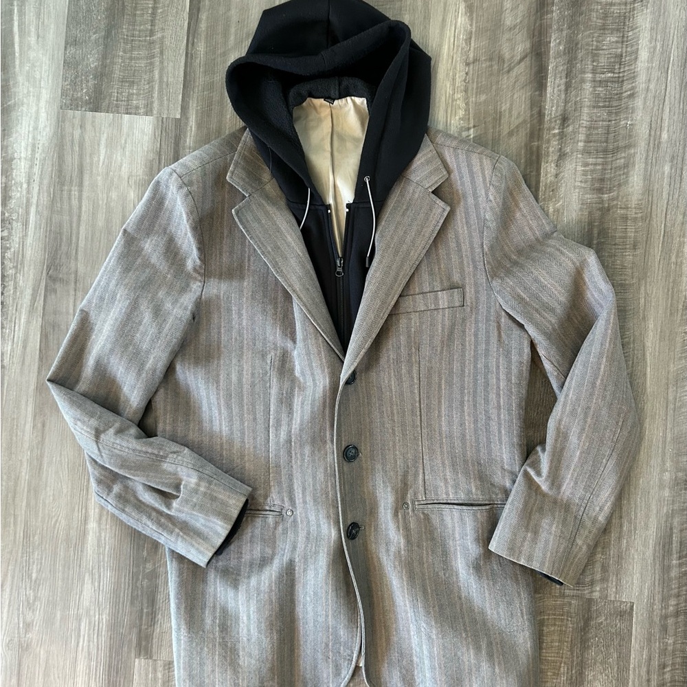 Black Rivet Gray Striped Blazer with Black Hoodie